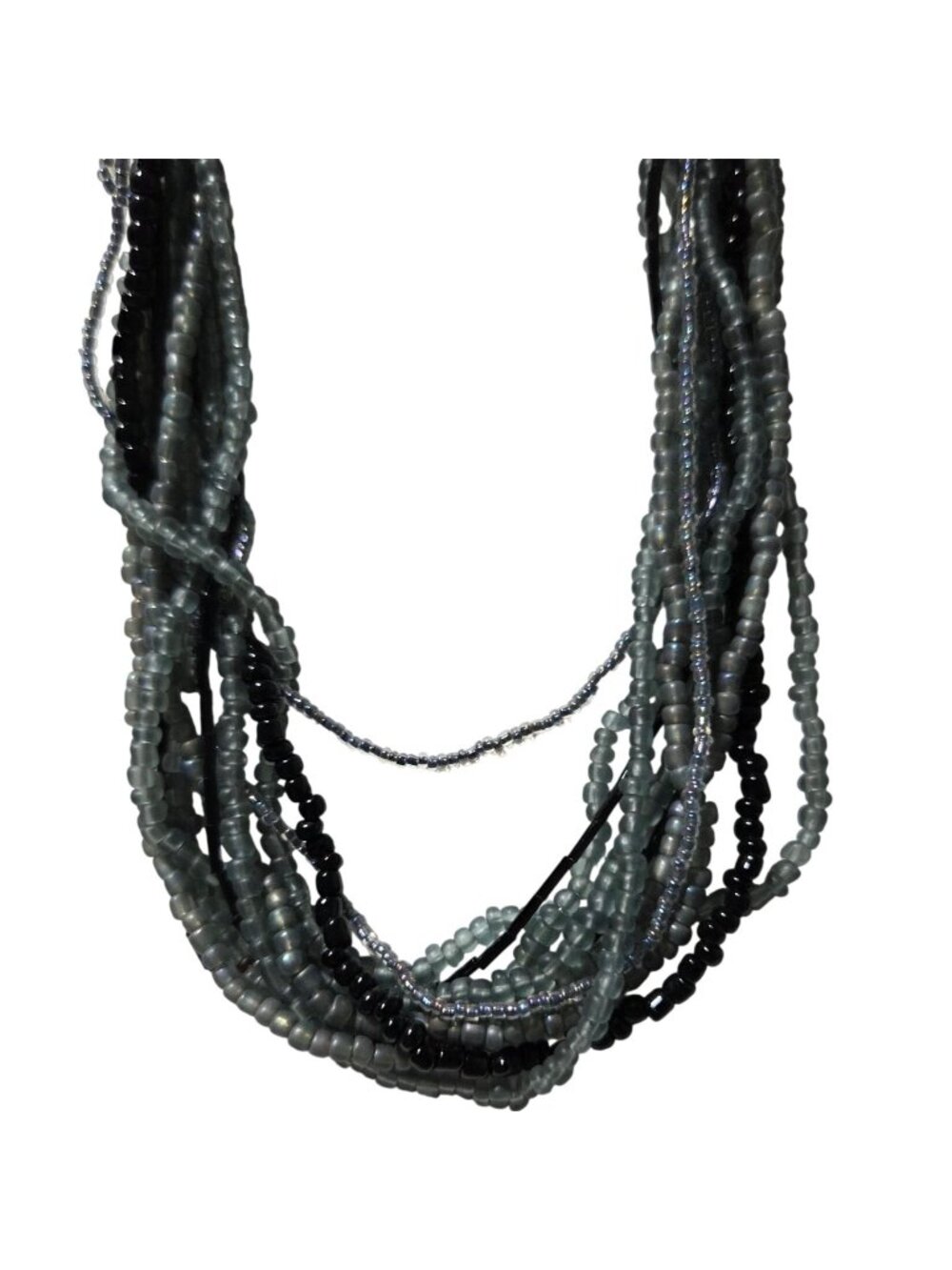Vintage Chunky Seed Beaded Necklace Grey Black Beads Retro Fashion Jewelry Women